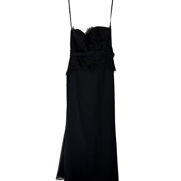 Alvina Valenta Maids Black Strapless Lace Chiffon Gown Sexy Maxi Dress Size 12 - Picture 1 of 8